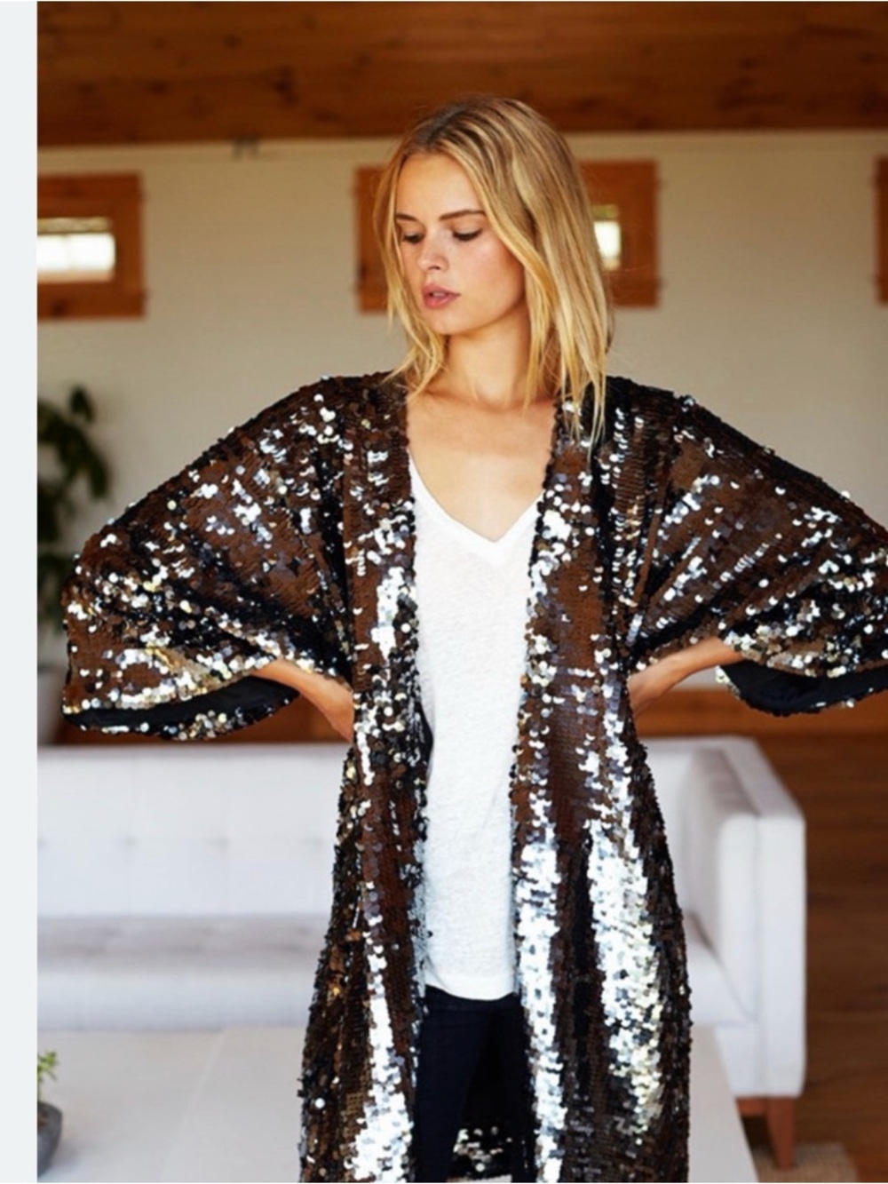 Emerson Fry Sequin Duster Cardigan - Silver size XS/S